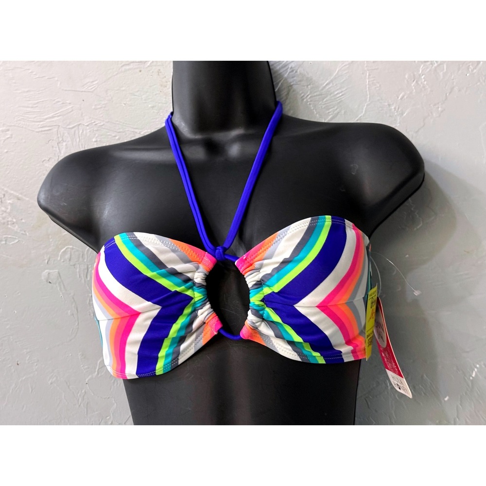 Hula Honey Womens Multicolor Chevron Stripe Bandeau Halter Bikini Top Size M NEW